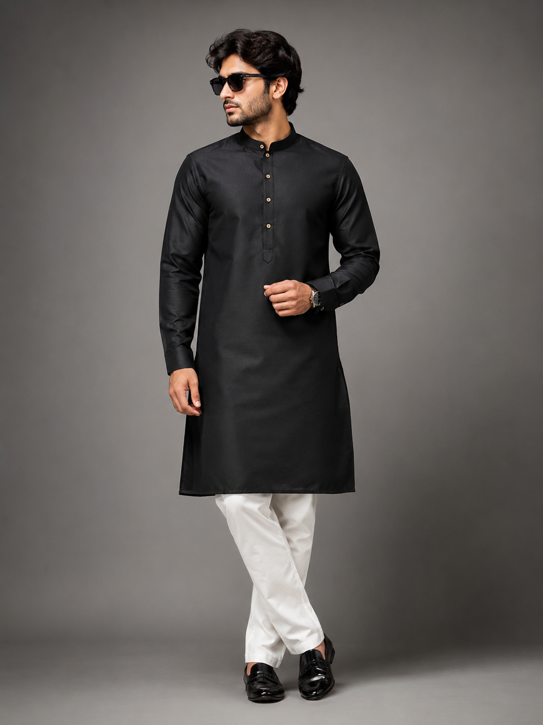 Men's Premium Black Mandarin Collar Kurta