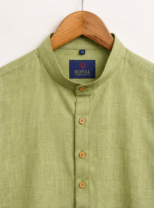 Men's Premium Green Mandarin Collar Kurta