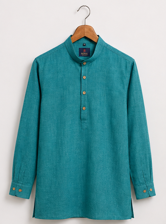 Men's Premium Teal Mandarin Collar Kurta