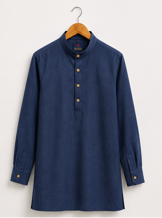 Men's Premium Navy Blue Mandarin Collar Kurta