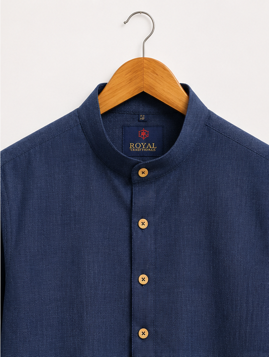 Men's Premium Navy Blue Mandarin Collar Kurta
