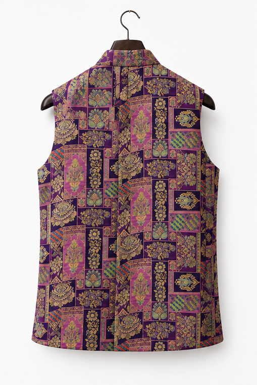 Ornate Purple Brocade Nehru Vest
