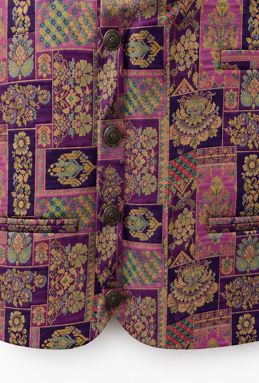 Ornate Purple Brocade Nehru Vest