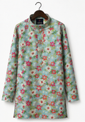 Men's Premium Sky Blue Floral Printed Mandarin Collar Kurta