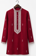 Men's Premium Maroon Embroidered Mandarin Collar Kurta
