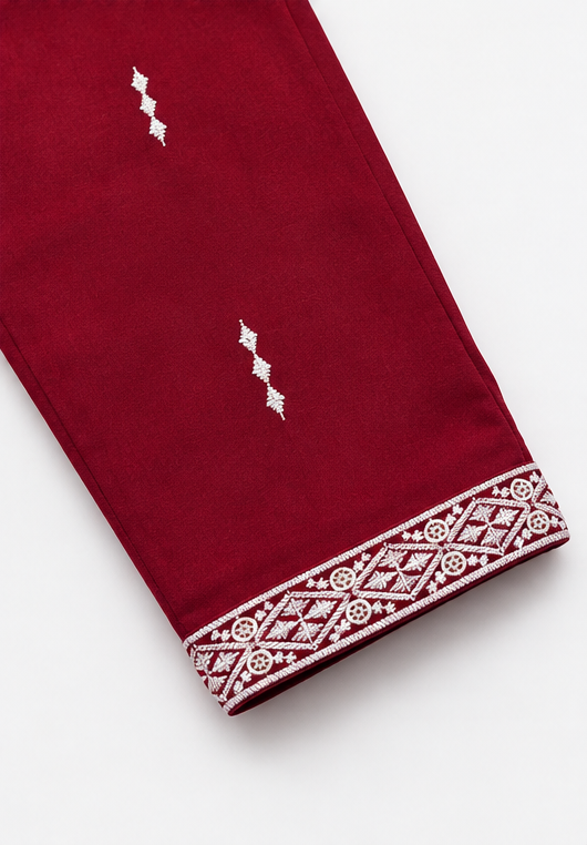 Men's Premium Maroon Embroidered Mandarin Collar Kurta