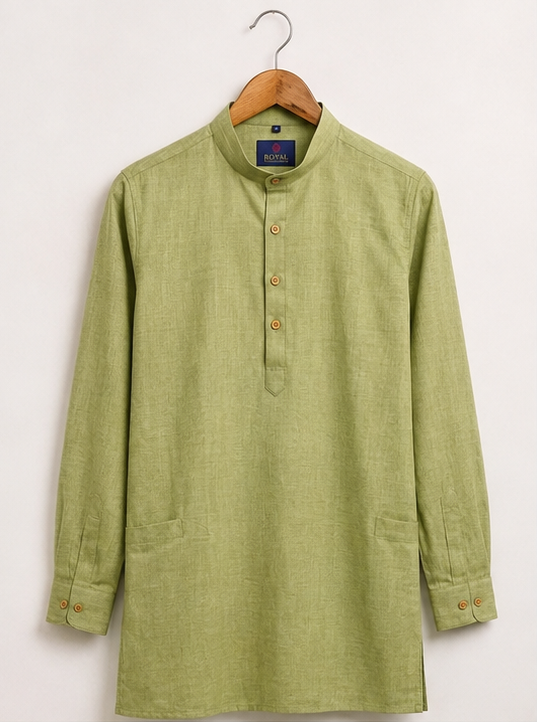 Men's Premium Green Mandarin Collar Kurta
