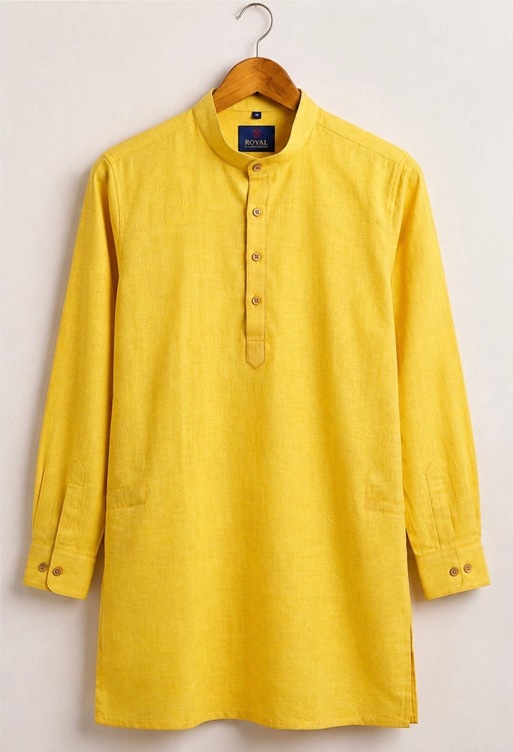Men's Premium Yellow Mandarin Collar Kurta