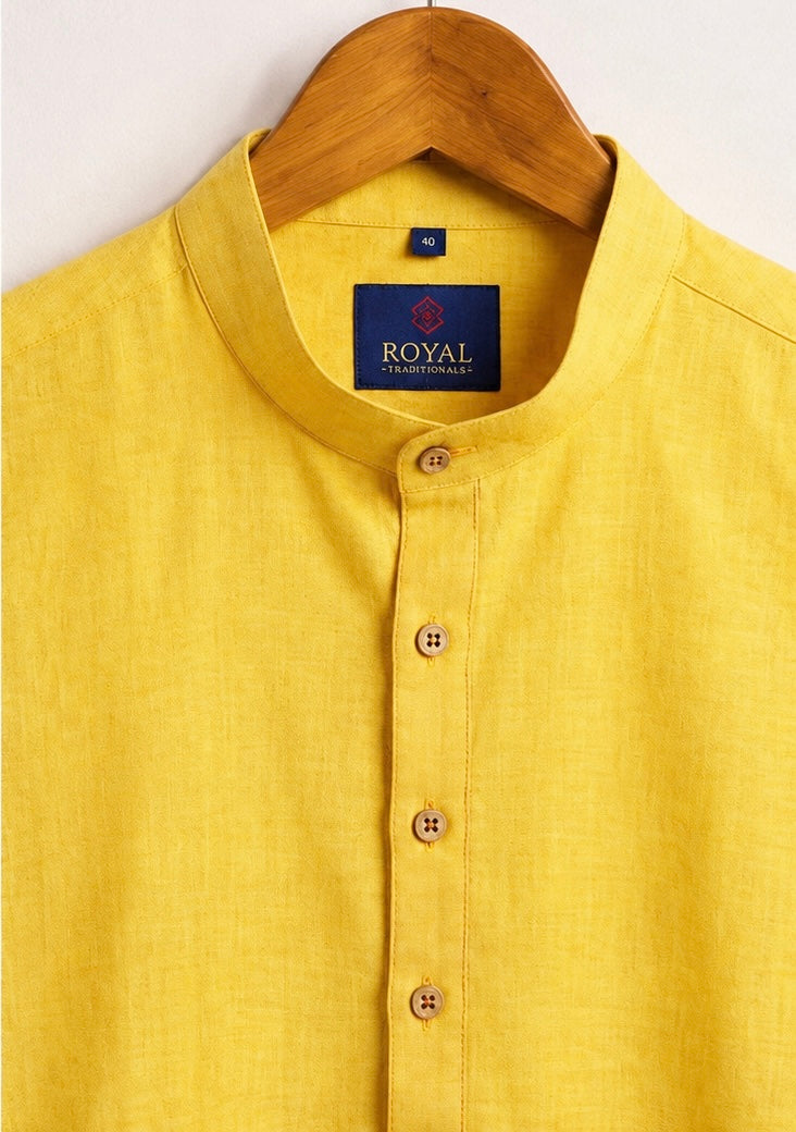 Men's Premium Yellow Mandarin Collar Kurta