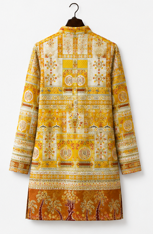 Men's Premium Mustard Ethnic Printed Mandarin Collar Kurta
